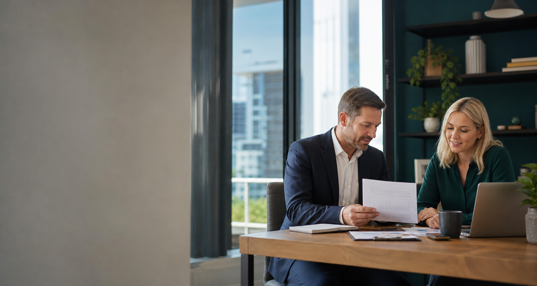 Accountant reviewing documents with a client